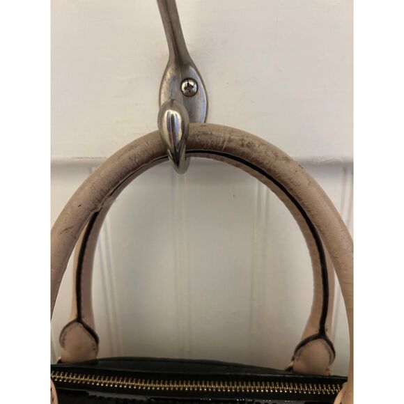 MICHAEL Michael Kors Black Signature Patent Leather Satchel with Gold MK Charm - Picture 7 of 8